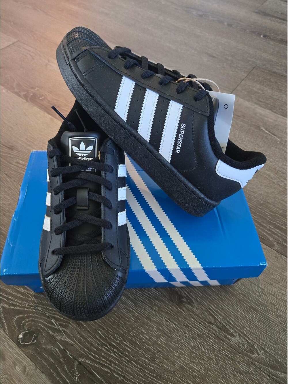 adidas Superstar II JH9981 Kids Size 2 Black White Shell Toe NWT
